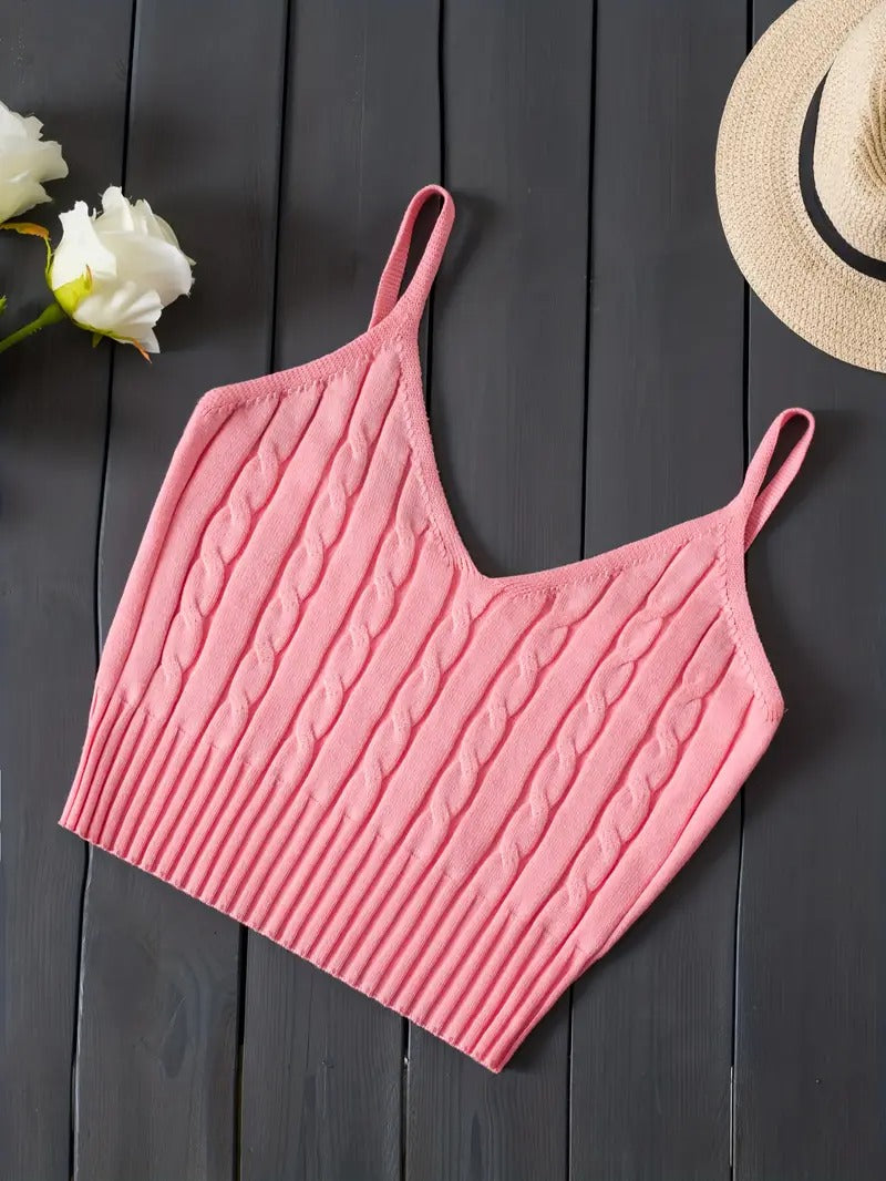 Damtop | Stickad Cami Crop Top | Mjuk & Mångsidig för Sommar & Alla Hjärtans Dag