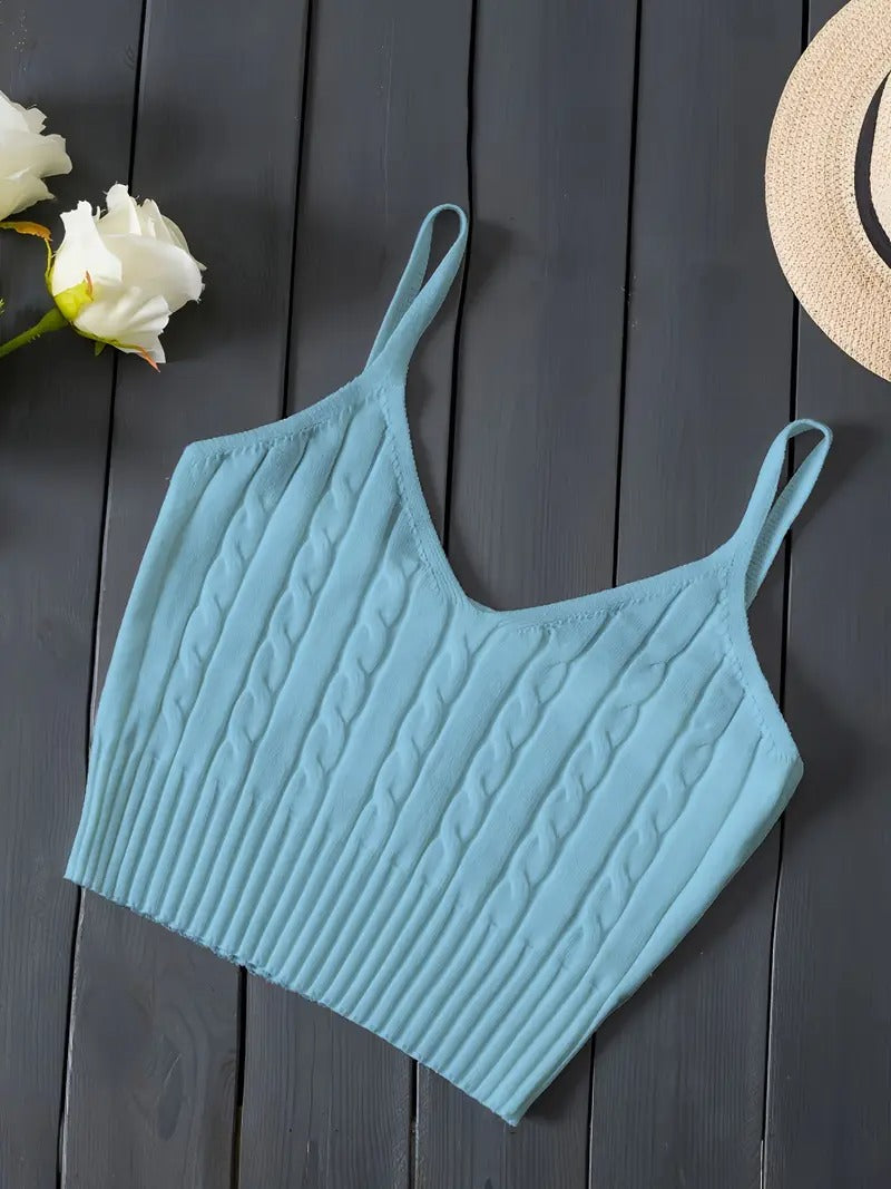 Damtop | Stickad Cami Crop Top | Mjuk & Mångsidig för Sommar & Alla Hjärtans Dag
