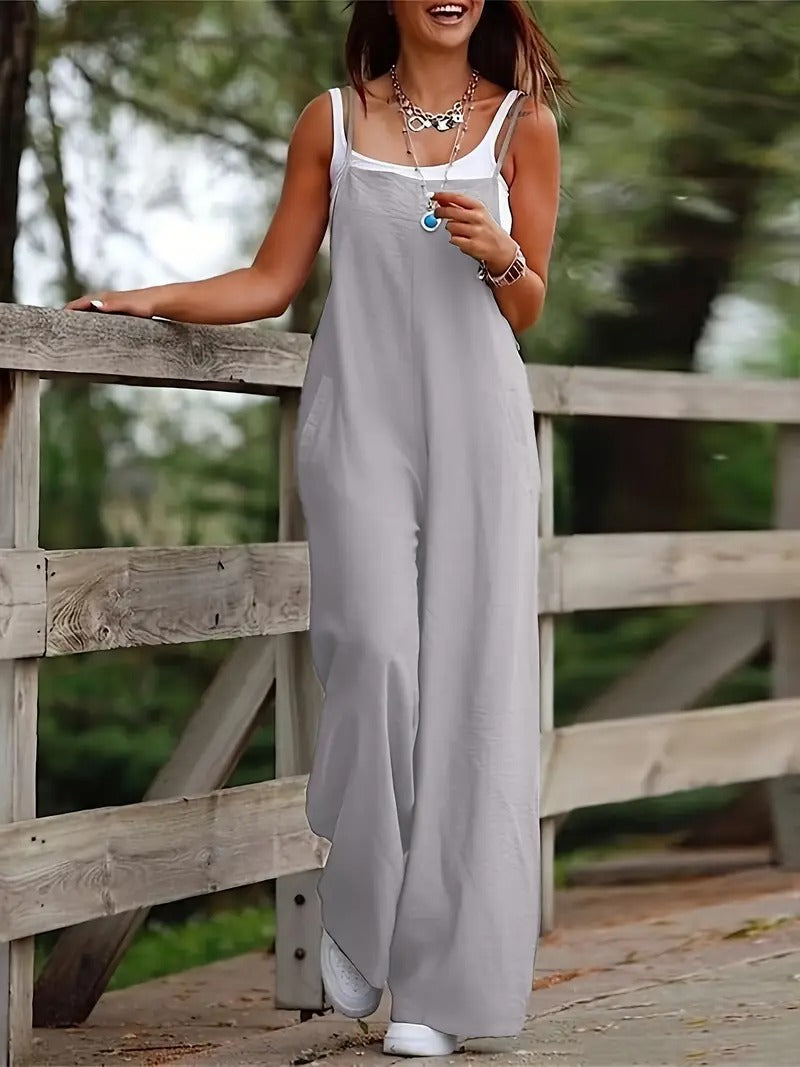 Jumpsuit för kvinnor | Rejäla spagettiband & vida ben | Ärmlös & avslappnad