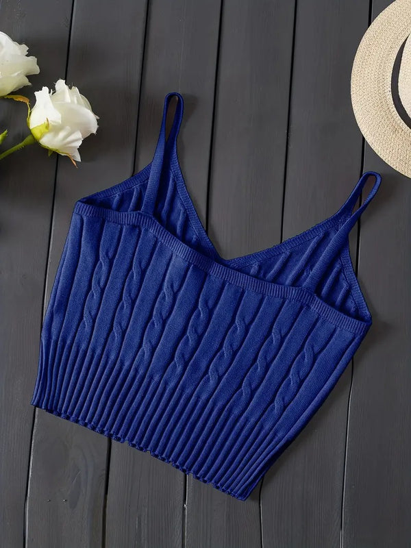 Damtop | Stickad Cami Crop Top | Mjuk & Mångsidig för Sommar & Alla Hjärtans Dag