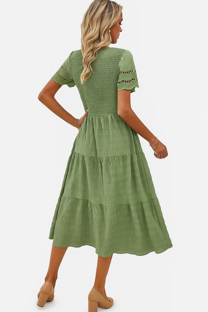 Dam Klänning | Elegant Getailleerd | Korte Mouw | Sommar