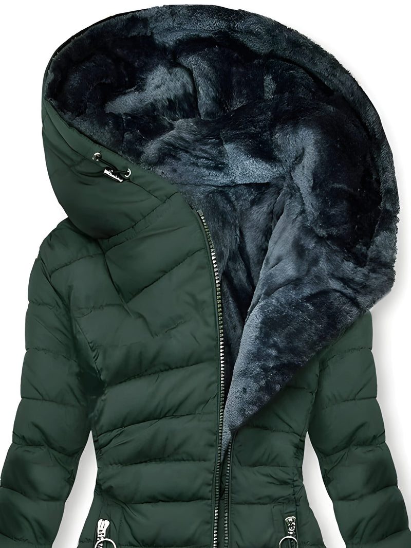 Vinterjacka Dam | Slim Fit Med Huva | Varm Jacka med Plyschkrage