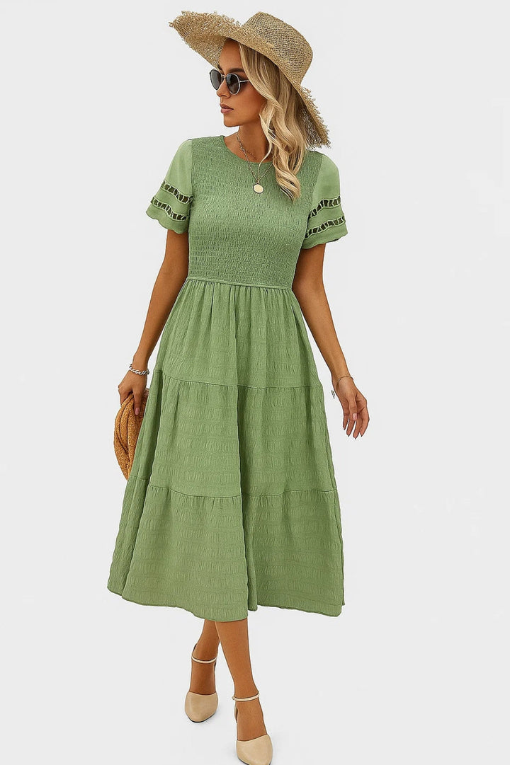 Dam Klänning | Elegant Getailleerd | Korte Mouw | Sommar