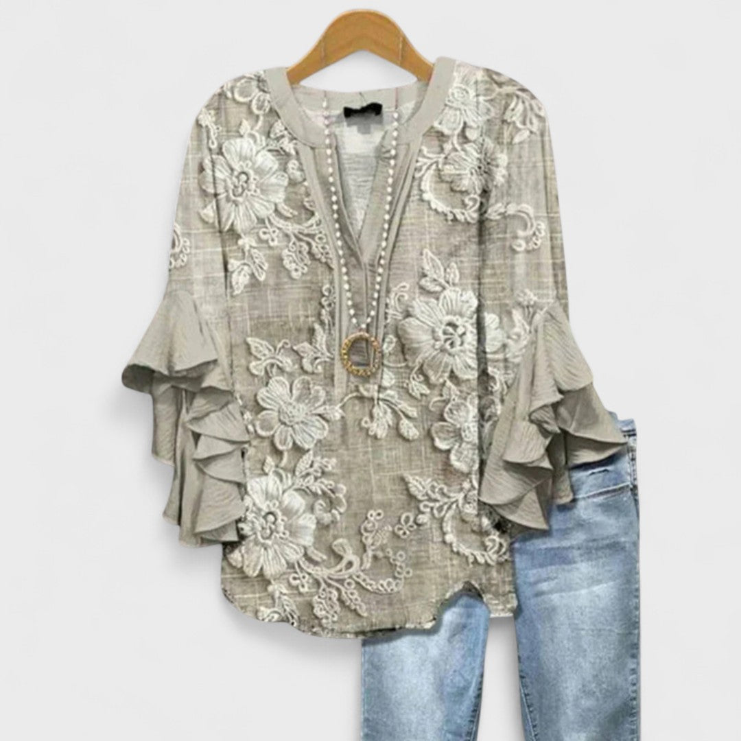 Dam Set | Blommig Blus | Volangärm | Sommar