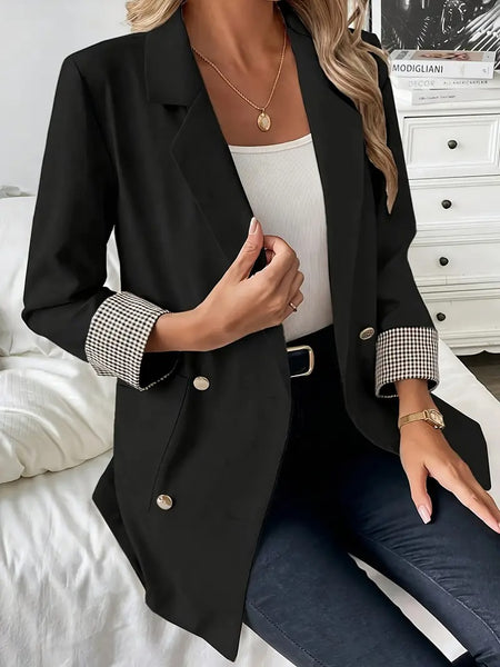Blazer för dam | Svart stil & rutiga ärmar | Elegant omvänd krage | Casual till formell | Vår & sommar