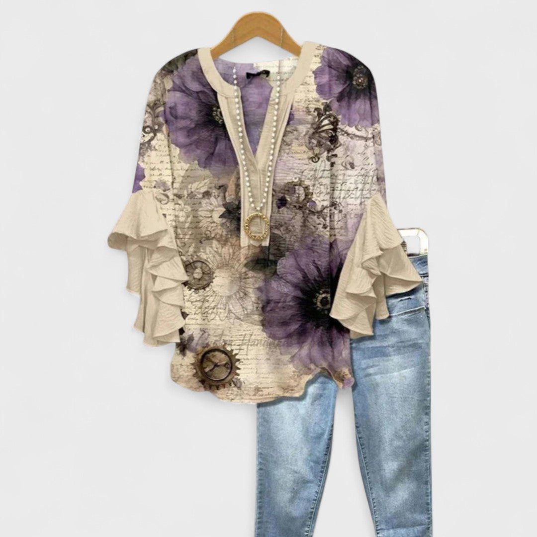 Dam Set | Blommig Blus | Volangärm | Sommar