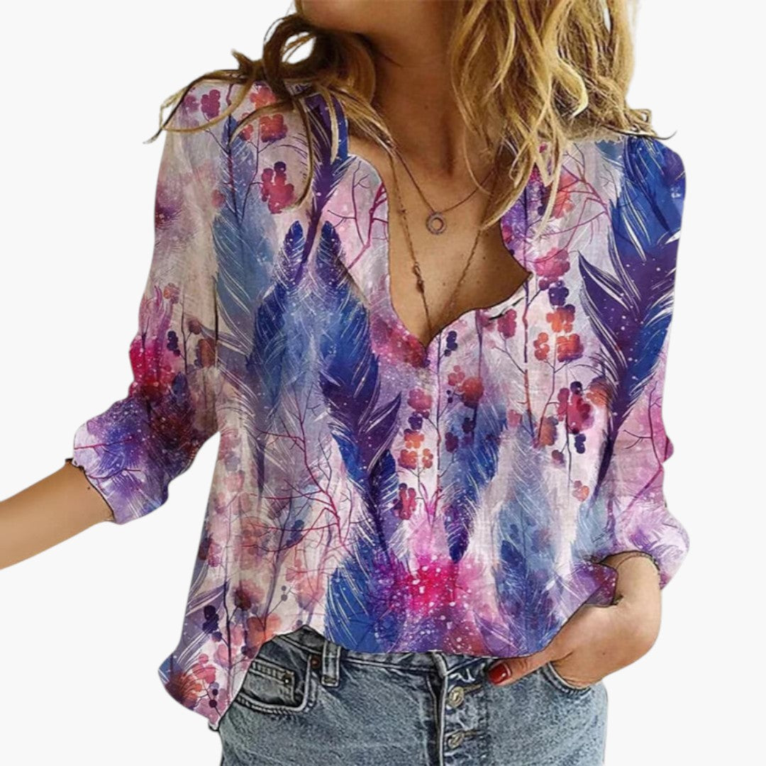 Dam Blus | Oversized | V-Ringad | Sommar