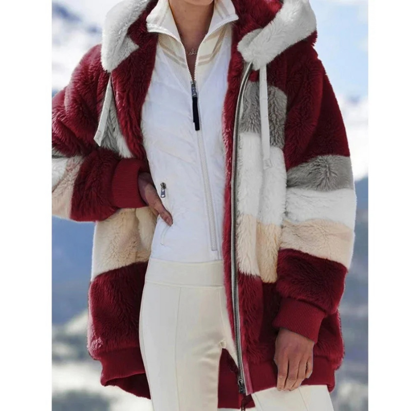 Vinterjacka Dam | Oversize Plüschjacka | Huva