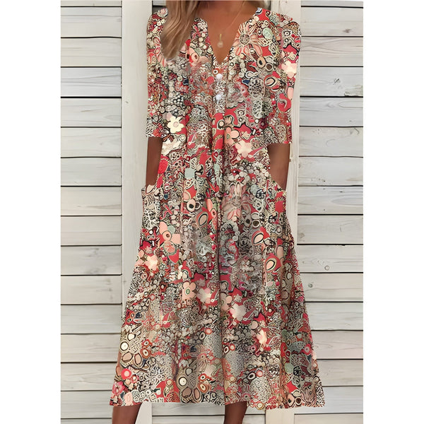 Dam Klänning med Blommönster | Lätt & Smickrande Passform | Elegant & Luftig | Polyester