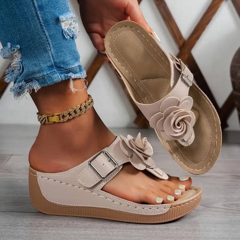 Dam Sandaler | Blommig Dekor & Justerbar Rem | Tjock Sula & Öppen Tå | Somrig & Bekväm