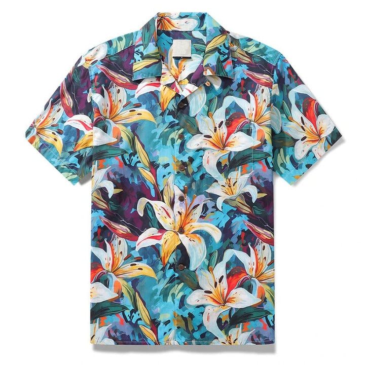 Herr Skjorta | Kortärmad | Strand Blommigt Print | Sommar