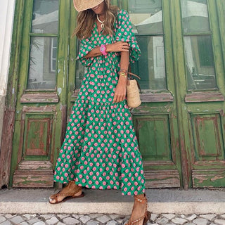 Sommarklänning för kvinnor | Lång modell | Elegant &amp; mångsidig stil | Korta ärmar