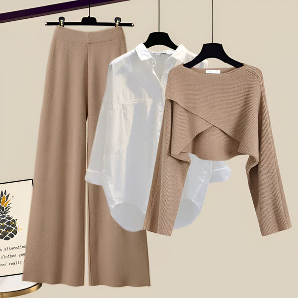 3-delat set för kvinnor | bekvämt och snyggt | polyester-bomstickad struktur | modern stil