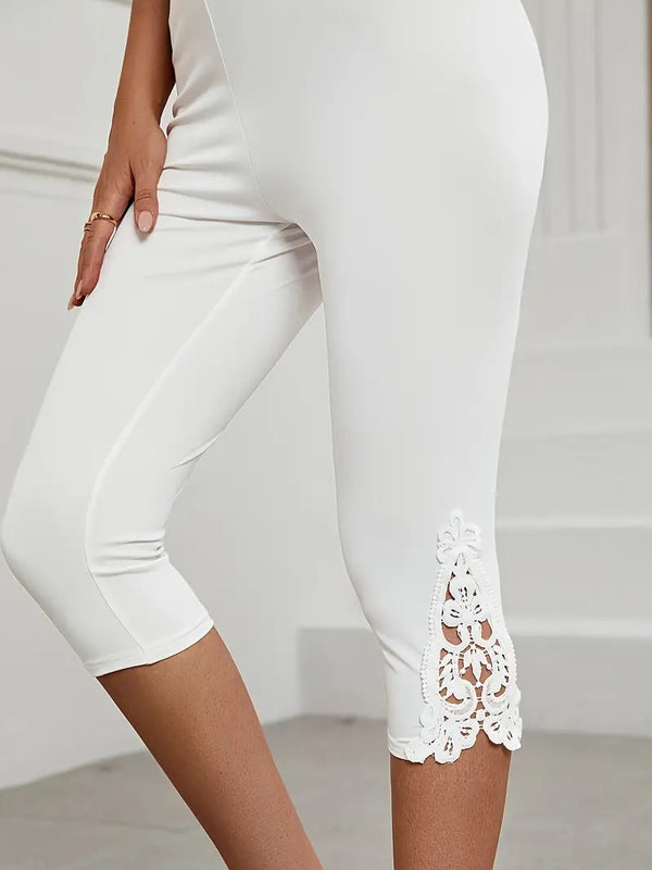 Kvinnors Capri Leggings med Spetskant | Stretchig & Bekväm | För Vår, Sommar & Höst