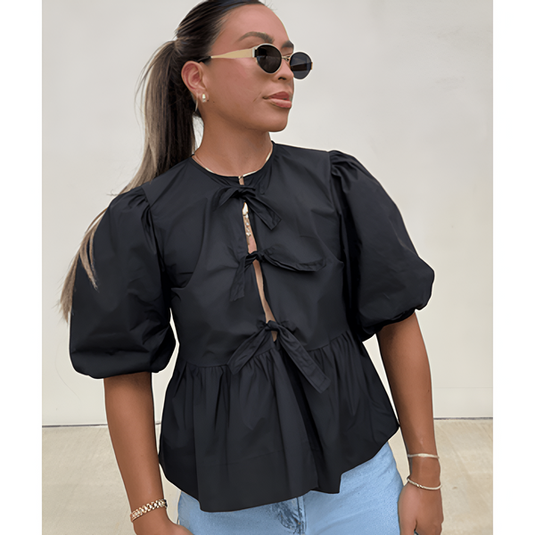 Damblus | Volangdetaljer & Puffärmar | Rynkad Croptop | Elegant & Feminin