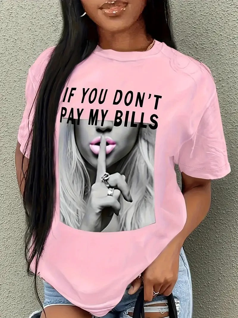 T-shirt med ”Shut Up”-tryck för kvinnor | Casual topp | Kort ärm & rund hals