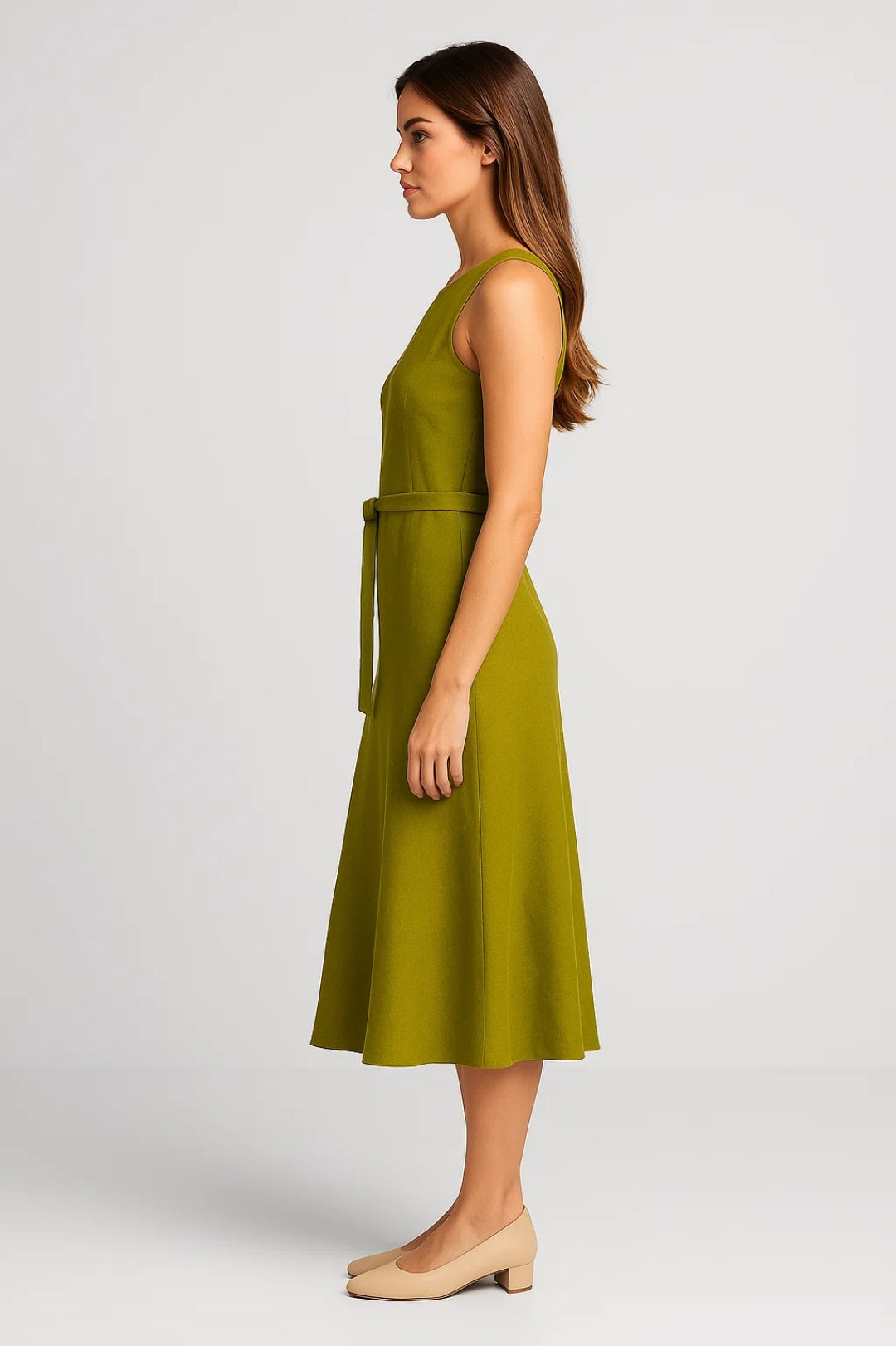 Dam Klänning | Midi Elegant | Ärmlös Met Midjeband | Sommar