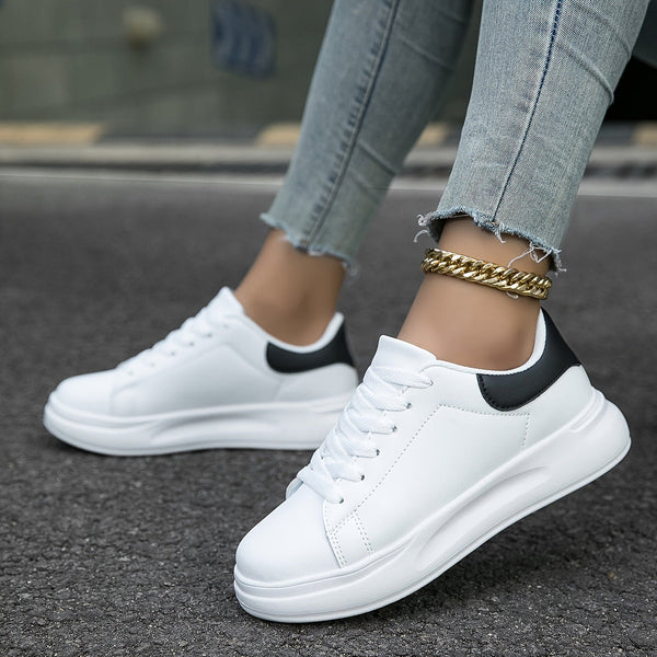 Sneakers Dam | Vita Faux Läder Skor | Casual Snörskor
