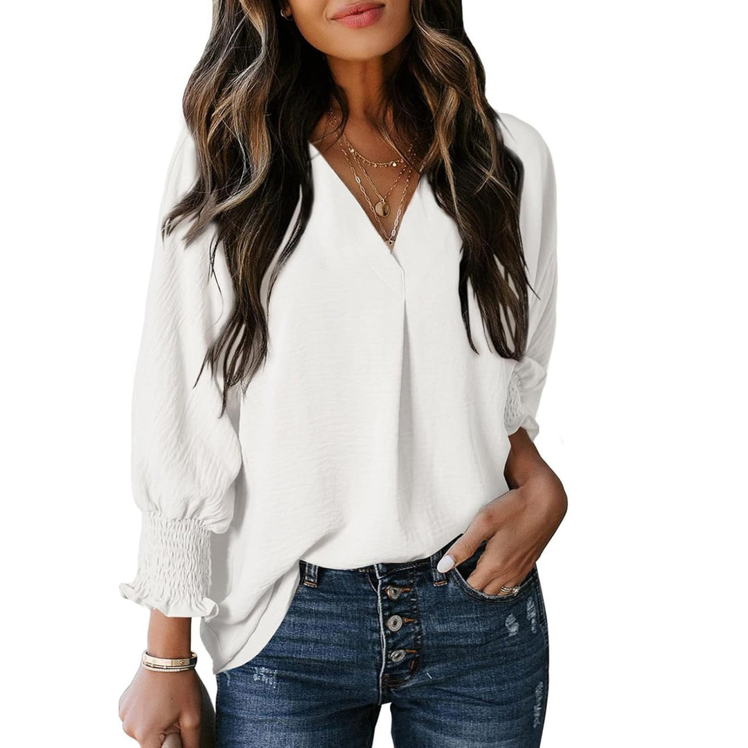 Dam Blus | Elegant | V-ringning | Sommar
