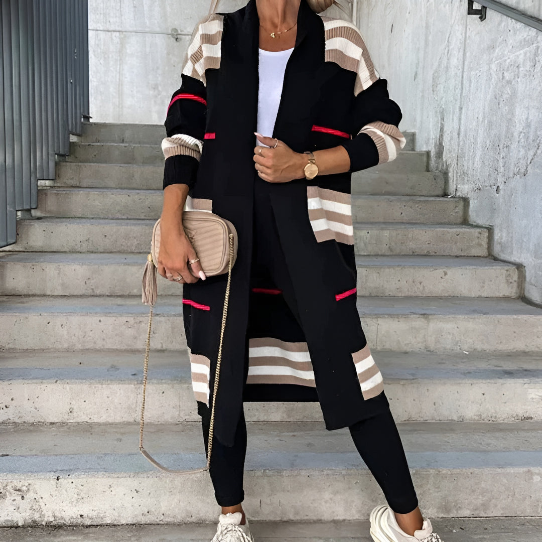 Elegant Lång Cardigan | Öppen &amp; Stilren Design | Stickad Tröja Dam