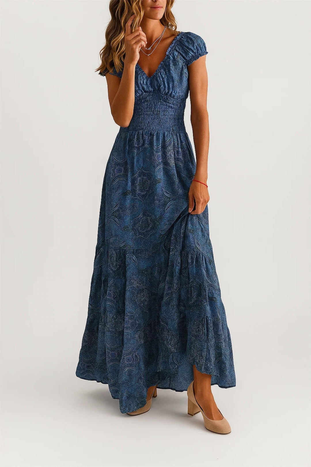 Dam Klänning | Bohemisk Elegant | V-ringning | Sommar