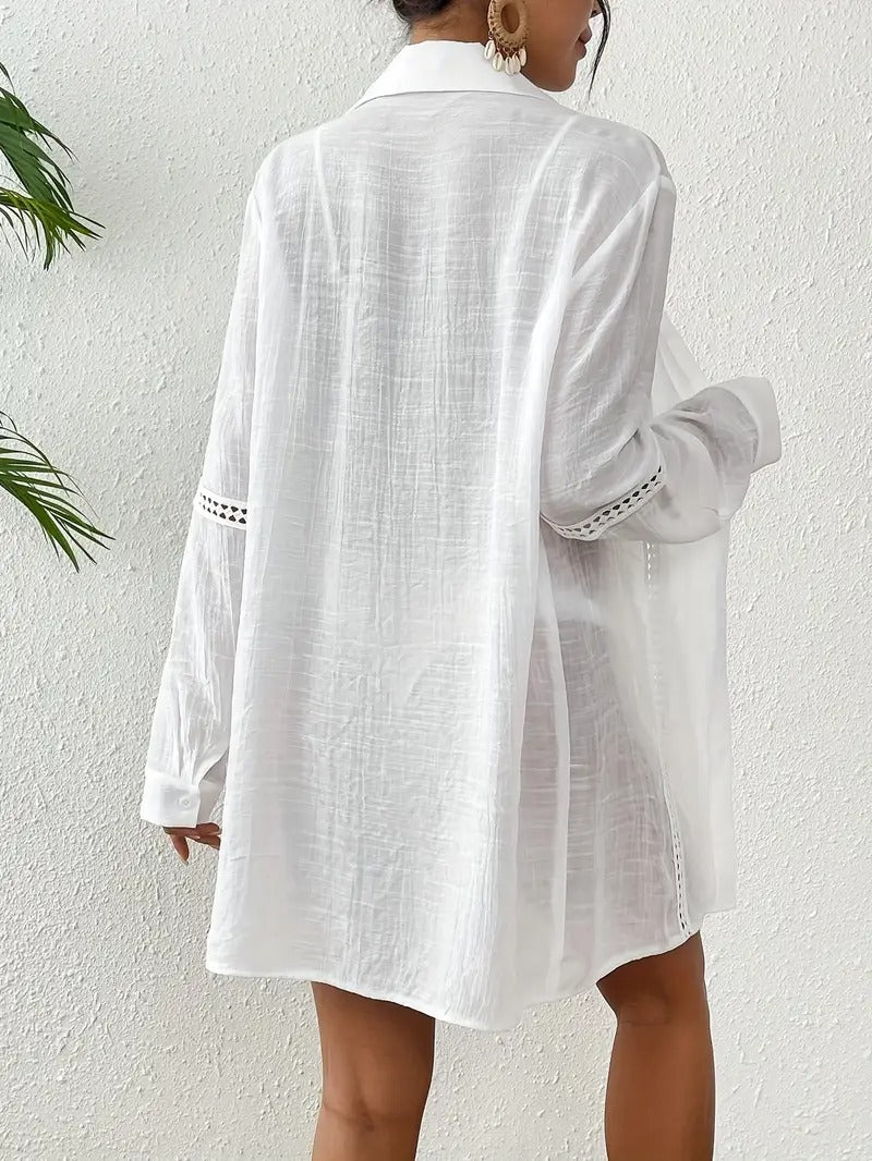 Dam Strandkimono | Lång Ärmslängd &amp; Knäppning | Enfärgad &amp; Lättviktig | Sommar