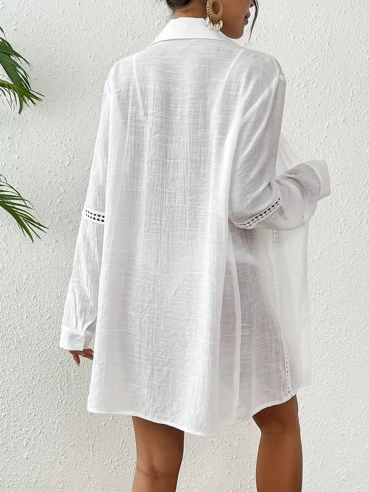 Dam Strandkimono | Lång Ärmslängd &amp; Knäppning | Enfärgad &amp; Lättviktig | Sommar