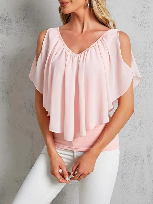 Damtopp | Off-Shoulder med Plissering & Vleermuismouw | Effen Färg & Kort Modell | Somrig Stil
