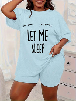 Dams Pyjamas Set | Plus Size & Bekväm | Leopard Hjärta Print & Kortärmad T-shirt