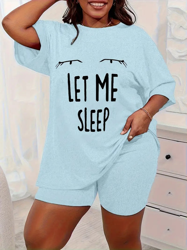 Dams Pyjamas Set | Plus Size & Bekväm | Leopard Hjärta Print & Kortärmad T-shirt
