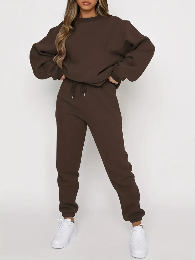 Damset | Sweatshirt & Sweatpants | Effen Design & Avslappnad Passform i Polyesterblandning