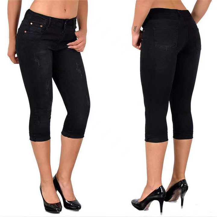 Denim Capri-byxor för kvinnor | Hög midja &amp; rak passform | Stretchig och sommarstil