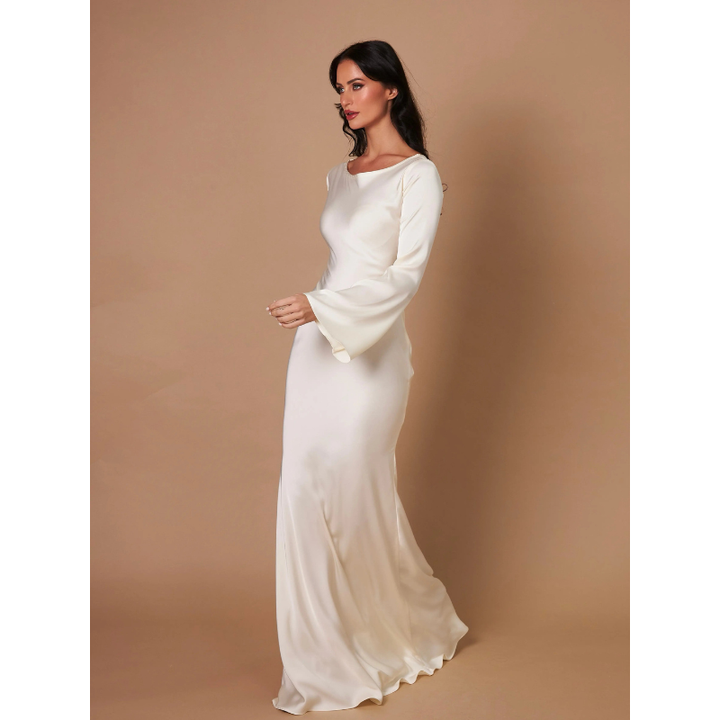 Festklänningar | Elegante Maxi Snit med Lange Mouwen | Vloeiend Silhouet