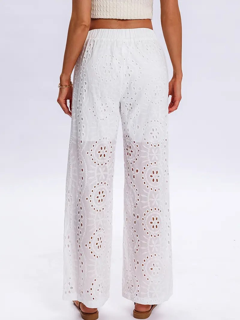 Kvinnors Vida Broderade Byxor | Elegant & Lätt | Perfekt för Sommar