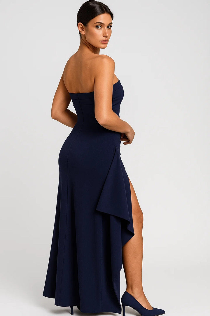 Dam Klänning | Slimfit Strapless Draperad | Hög Slits | Sommar