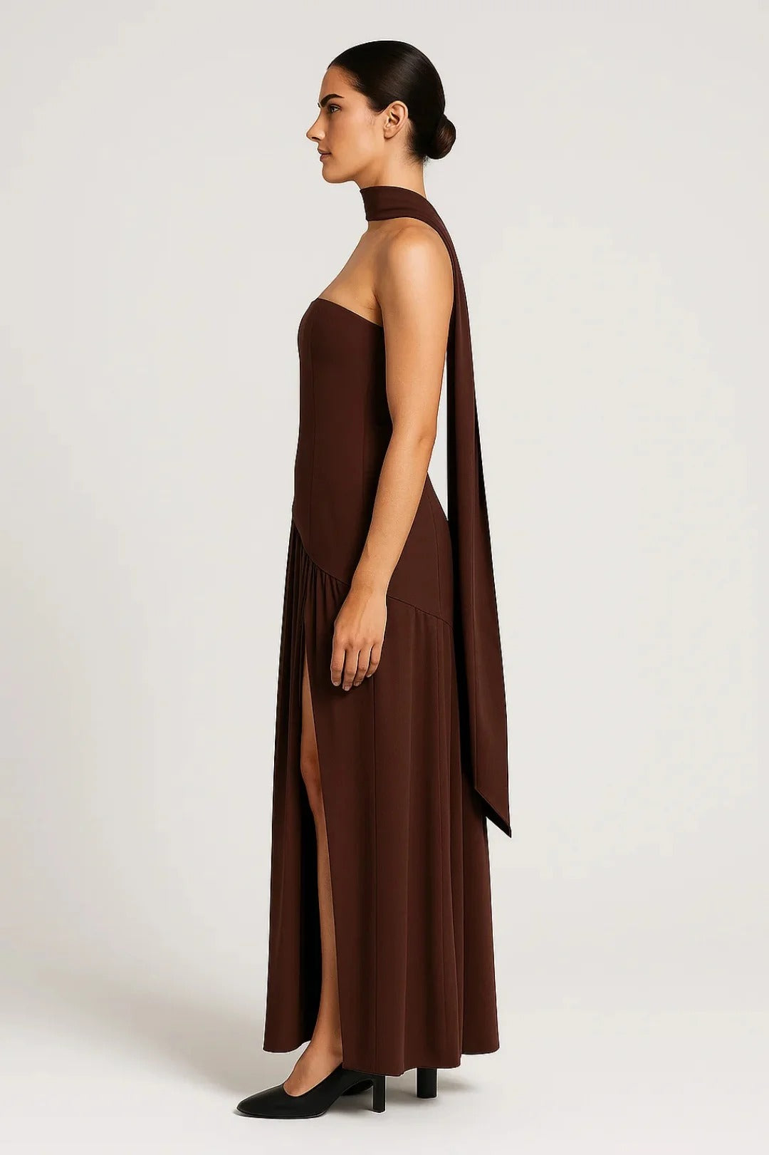 Dam Klänning | Elegant | Strapless Plisserad Slits | Sommar