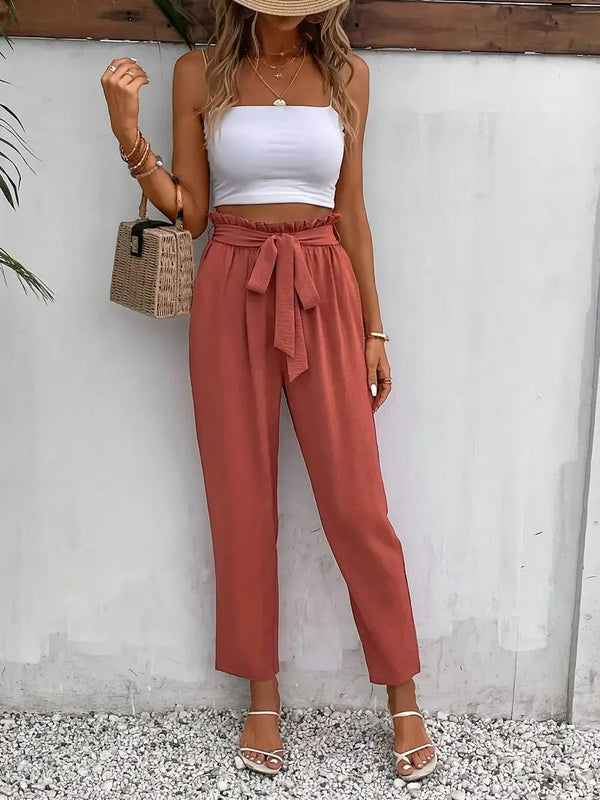 Dambyxor | Tailored Fit & Elastisk Midja | Eleganta Långa Byxor med Strikdetalj för Vår/Sommar