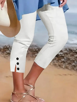 Dams Capri Byxor | Stretch & Bekväm Passform | Elastisk Midja & Knoopaccent