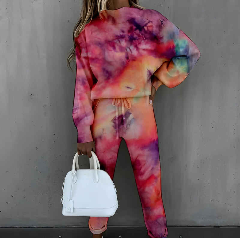 Tvådelat Set för Dam | Tryckt Träningsdräkt | Långärmad Topp & Byxor | Trendig & Bekväm Loungewear