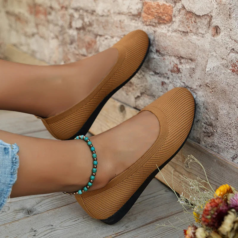 Damskor | Lätta & Andas | Stickade Ballerina Loafers | Enfärgade Slip-on Flats