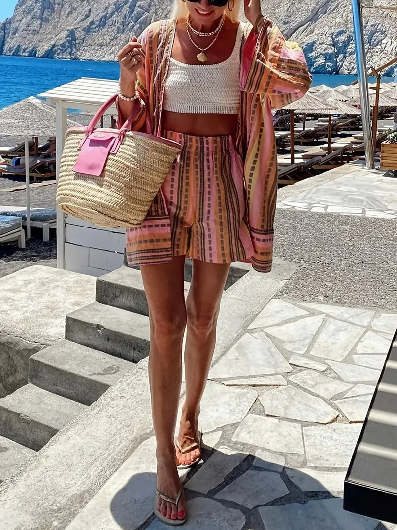 Damset | Tryckt Topp & Shorts | Elegant & Sommarstil | Löst & Bekvämt