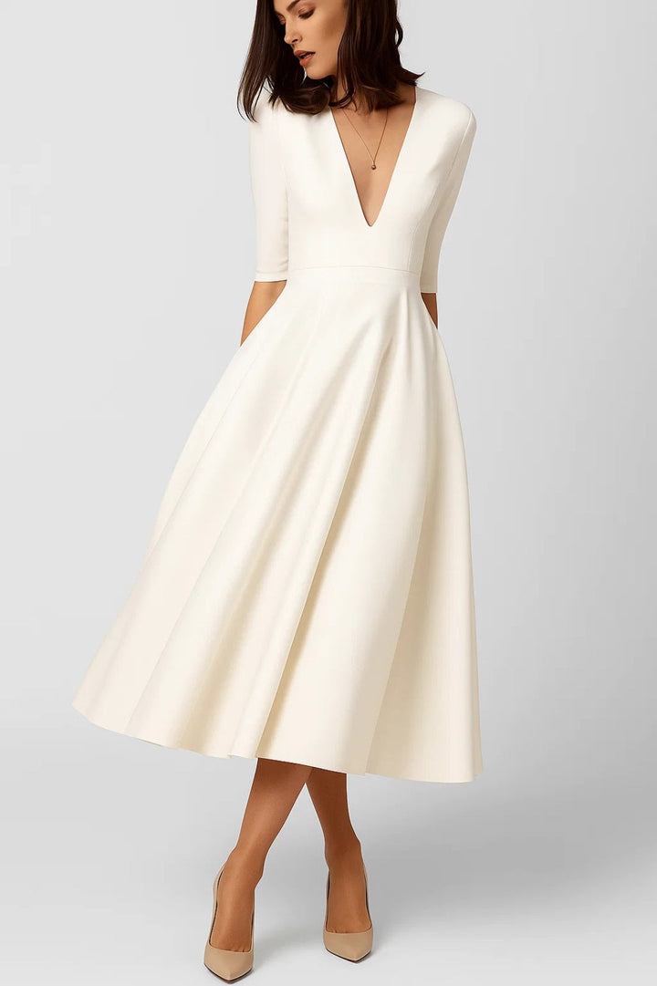 Dam Klänning | Flared Midi | V-ringning | Sommar