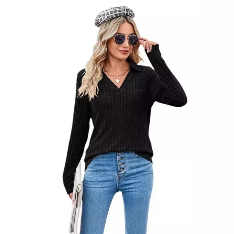 Stickad Tröja Dam | V-ringad med långa ärmar | Varm och Stilfull Look