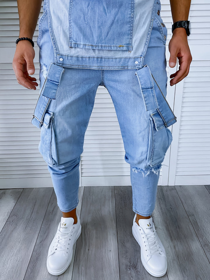 Herr Hängselbyxor | Slimfit Denim | Med Spännen | Sommar
