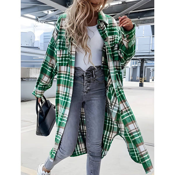 Vinterrock Dam | Lång Jacka med Rutigt Mönster | Casual Stil