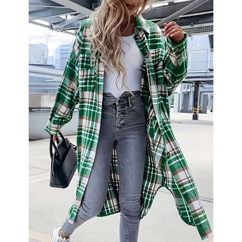 Vinterrock Dam | Lång Jacka med Rutigt Mönster | Casual Stil