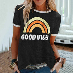 T-shirt för kvinnor | Regnbågstryck | Rund hals & kortärmad | Sommartopp