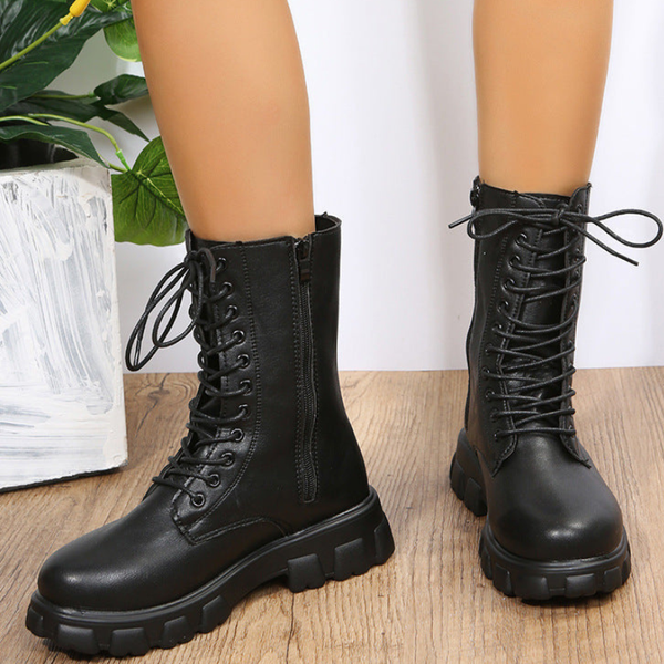 Skor Dam | Höga Snörstövlar | Elegant Modell med Dragkedja