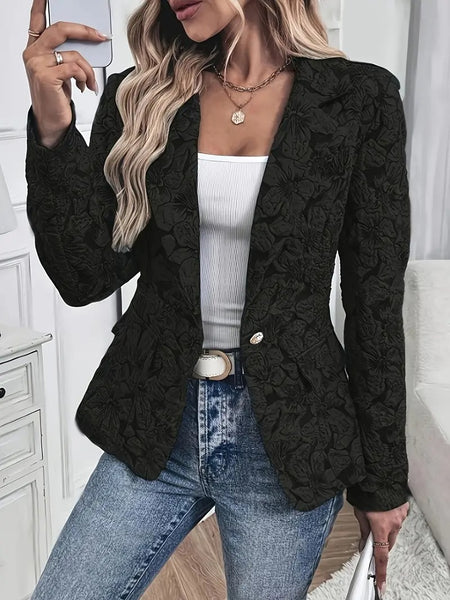 Blazer för kvinnor | Blommigt tryck & ljusrosa design | Enradig spänne & uppslagskrage | Vår-sommar