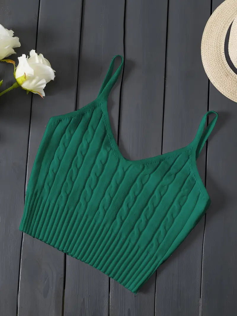 Damtop | Stickad Cami Crop Top | Mjuk & Mångsidig för Sommar & Alla Hjärtans Dag
